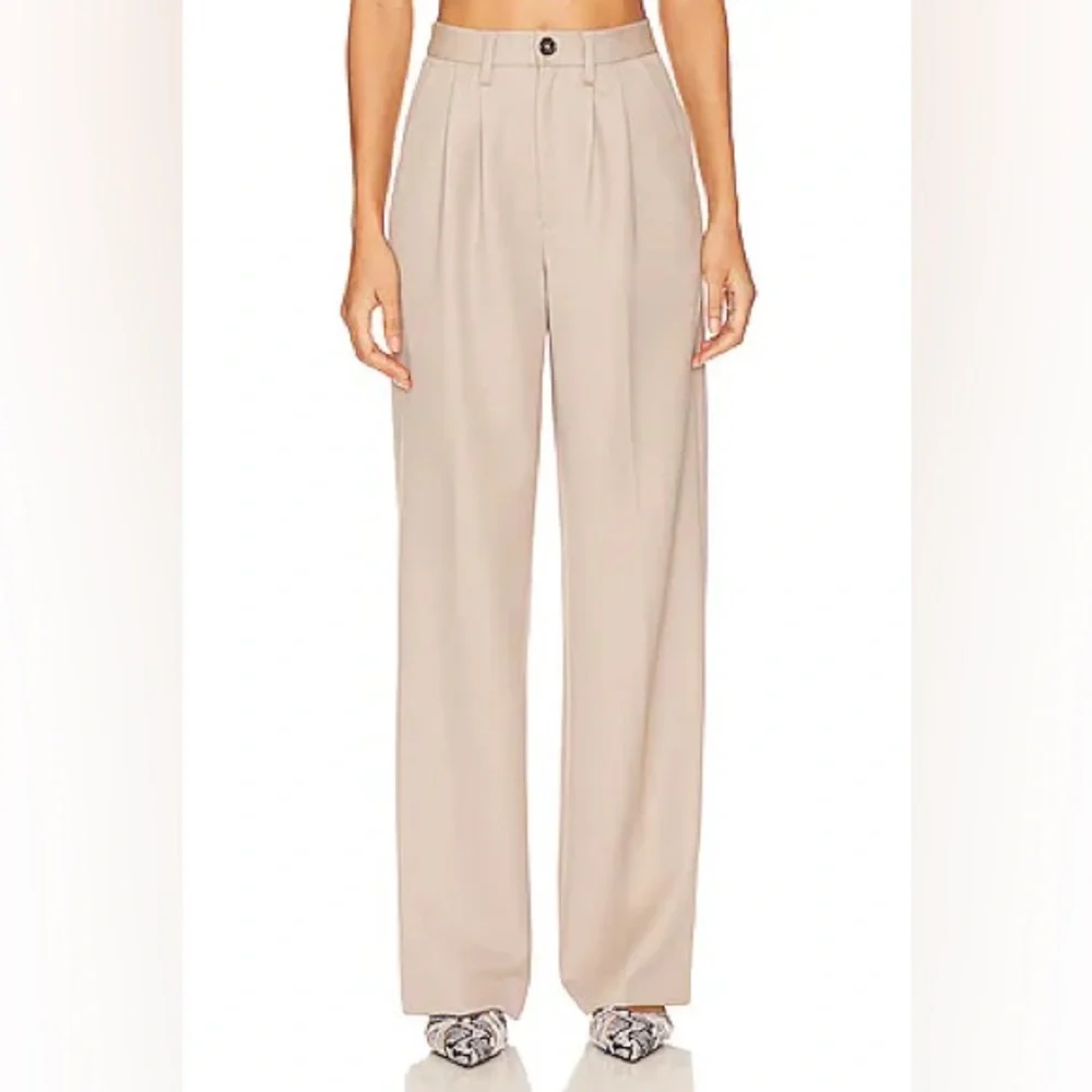 New Anine Bing‎ Carrie Pant Pleated Wide Leg in Taupe Tan Size 40
